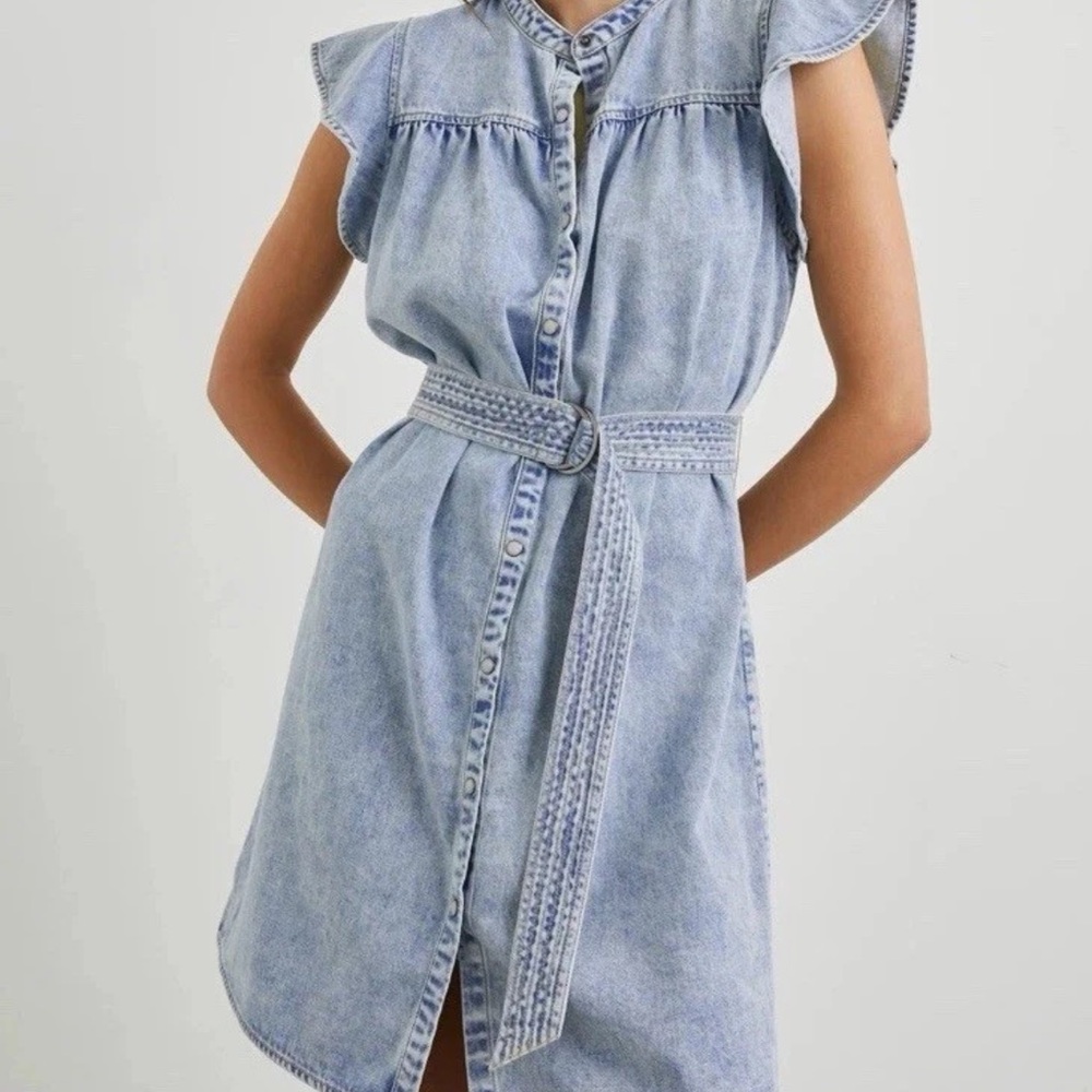 Rails Letta Faded Indigo Denim Snap Front Dress Flutter Sleeve Women’s Medium